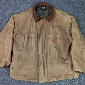 Vintage 90s Dickies Jacket Mens 2XL Tan Detroit Style Workwear Chore Distressed